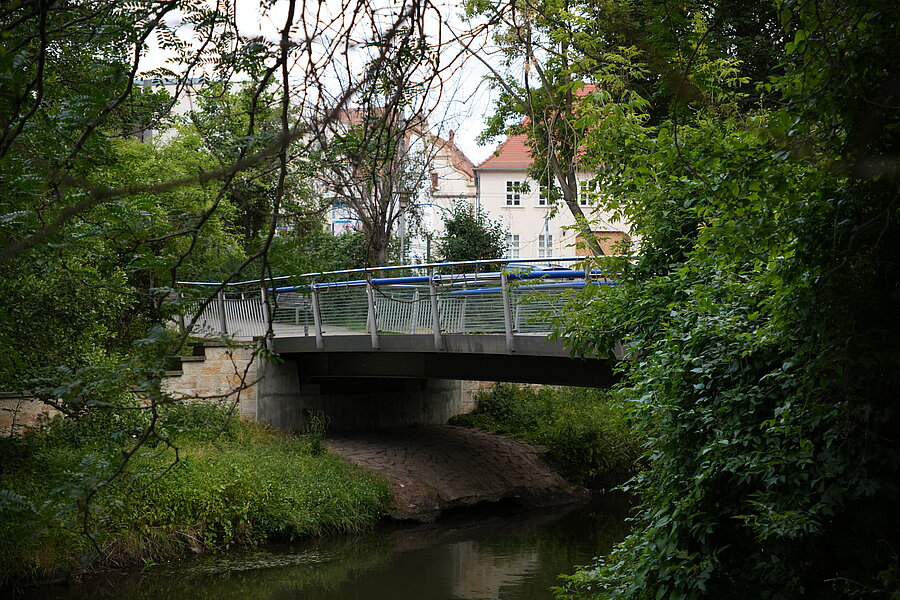Hallorenbrücke, Übergang, Fußgänger, Seitenansicht, Fluss, Ufer