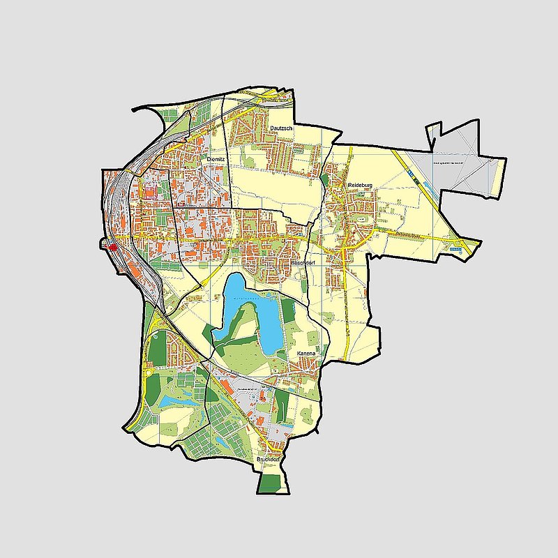 Stadtgrundkarte vom Teilraum Hallescher Osten